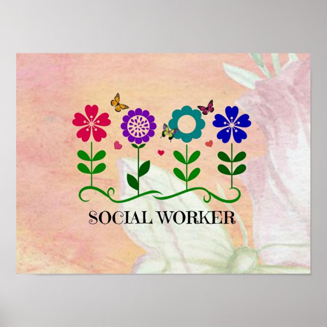 Poster Travailleur social, Pastel Springtime Design, (Devant)