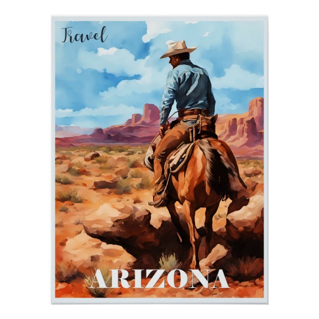 Poster Travel Arizona, Cowboy sur Horseback (Devant)