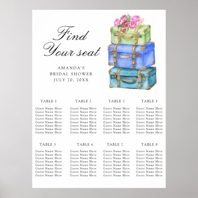 Poster Travel Bridal shower Wedding seating chart (Devant)