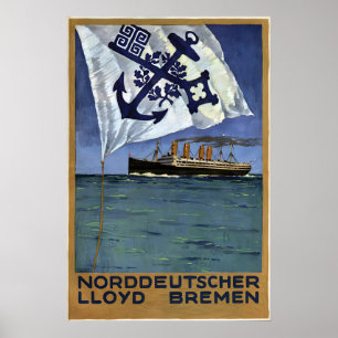 Poster Travels with Norddeutscher Lloyd Bremen