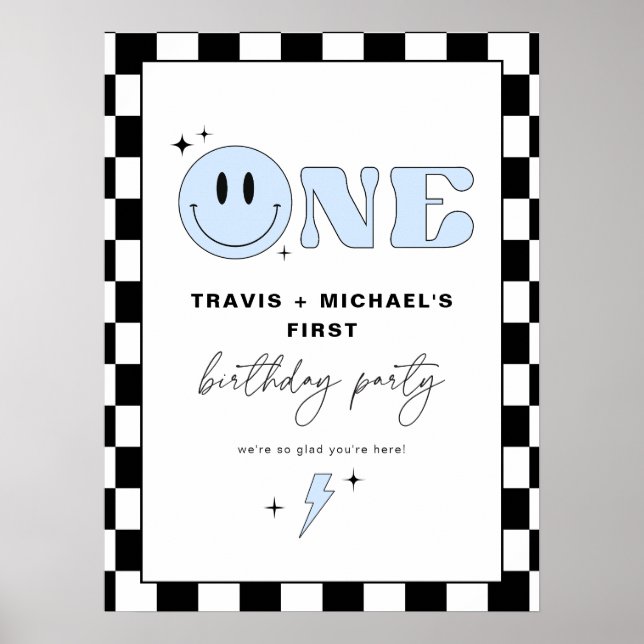 Poster TRAVIS Blue Smile Face Deux Garçon Anniversaire Bi (Devant)
