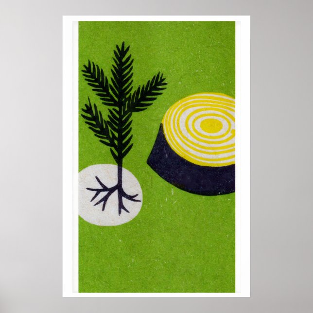 Poster Tree and Stump Matchbox Art Print, Czech Vintage (Devant)