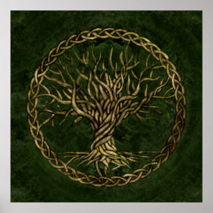 Poster Tree of life -Yggdrasil -green and gold