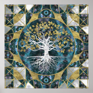 Poster Tree of life - Yggdrasil - Marble and Gold