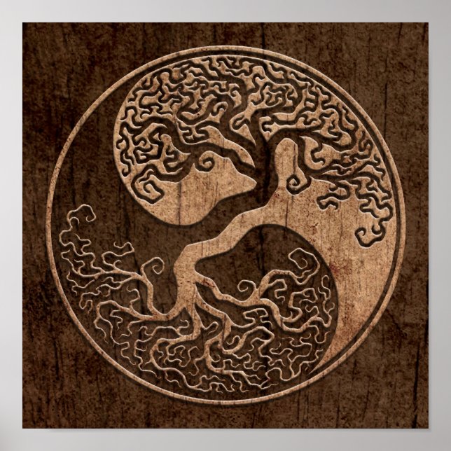 Poster Tree of Life Yin Yang with Wood Grain Effet (Devant)