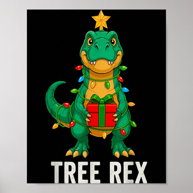 Poster Tree Rex Funny Dinosaur Christmas  (Devant)