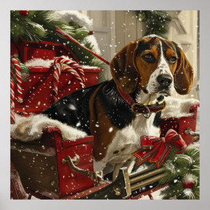 Poster Treeing Walker Coonhound Dog Christmas Festive
