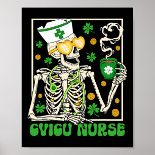 Poster Trèfle à café infirmière squelette St Patrick Cvic