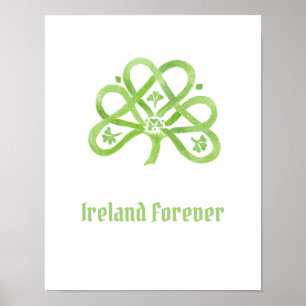 Poster Trèfle à trois feuilles aquarelle vert celtique 