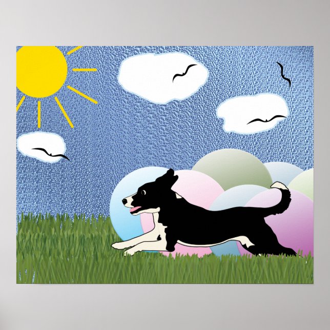 Poster Treibball - Cartoon Happy Dog and Balls v4 (Devant)