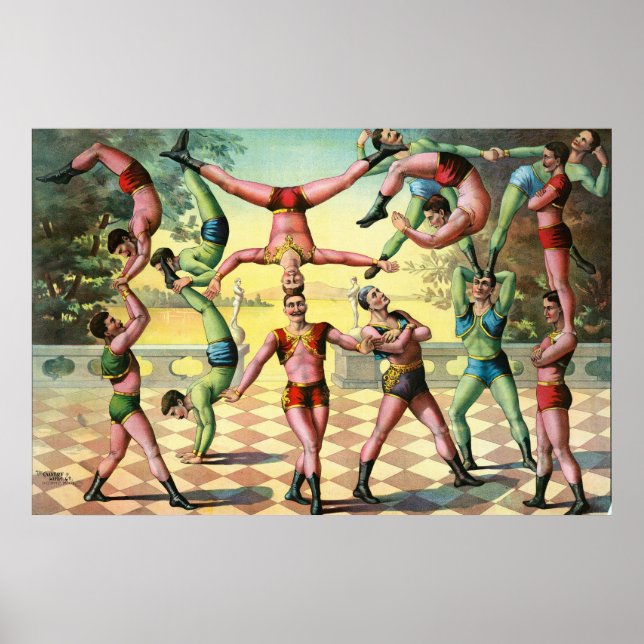 Poster Treize hommes faisant des acrobaties (Devant)