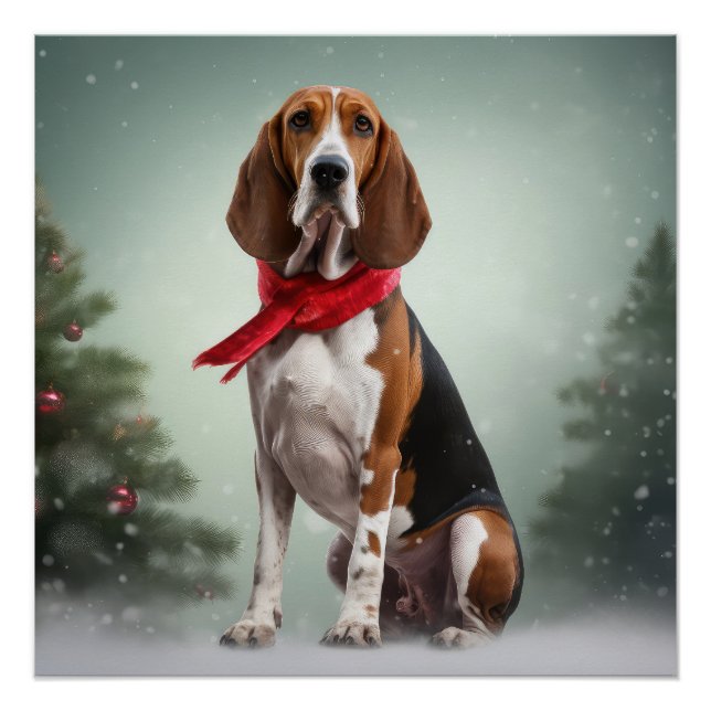 Poster Trek Walker Coonhound Dog en Noël de neige (Devant)