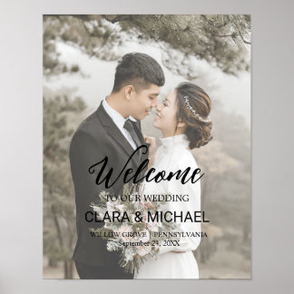 Poster Trendy Calligraphy Faded Photo Welcome Wedding 