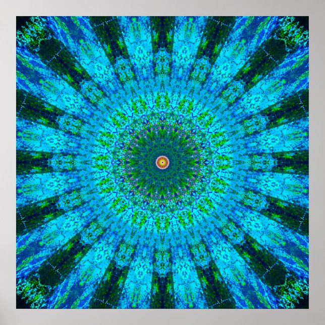 Poster Très détaillé Vert et bleu Mandala (Devant)