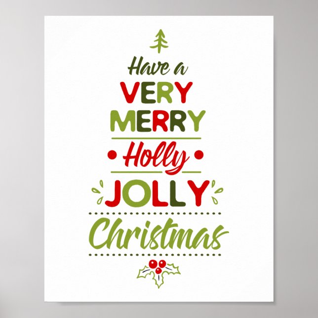 Poster Très Joyeux Holly Jolly Typographie d'arbre de Noë (Devant)