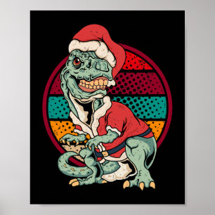 Poster TRex Santa Claus Dinosaur Noël drôle Merry Xm