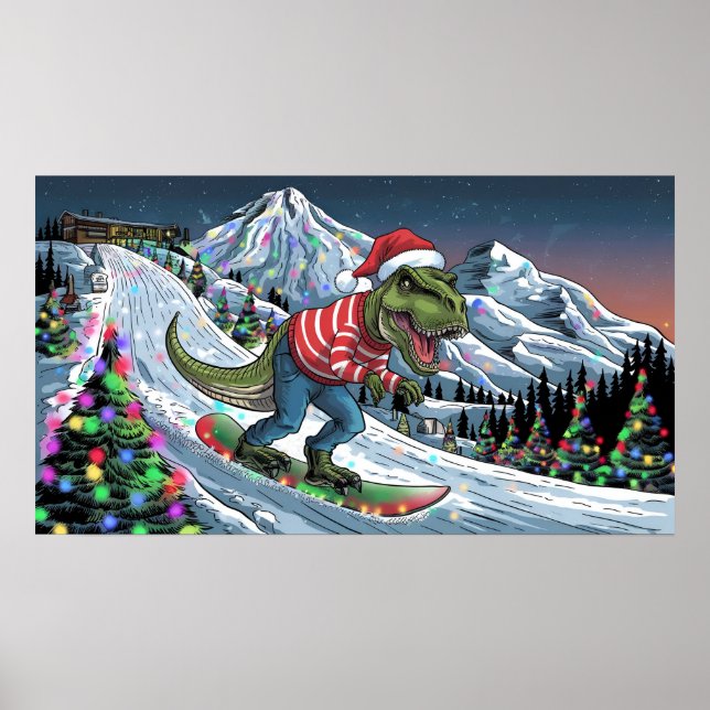 Poster TRex snowboard aux couleurs psychédéliques de mont (Devant)