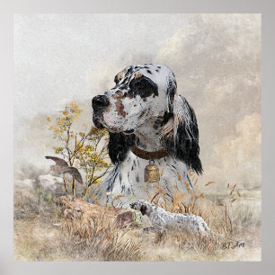 Poster Tri Couleur Anglais Setter Art, chasse en bois