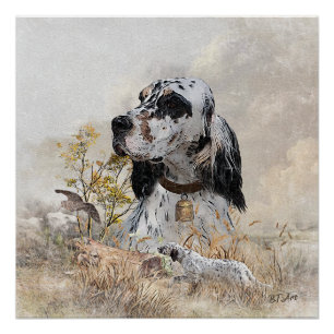 Poster Tri Couleur Anglais Setter Art, chasse en bois