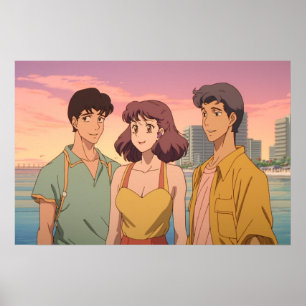 Poster Triade polyamoreuse des années 80 rétro japonais