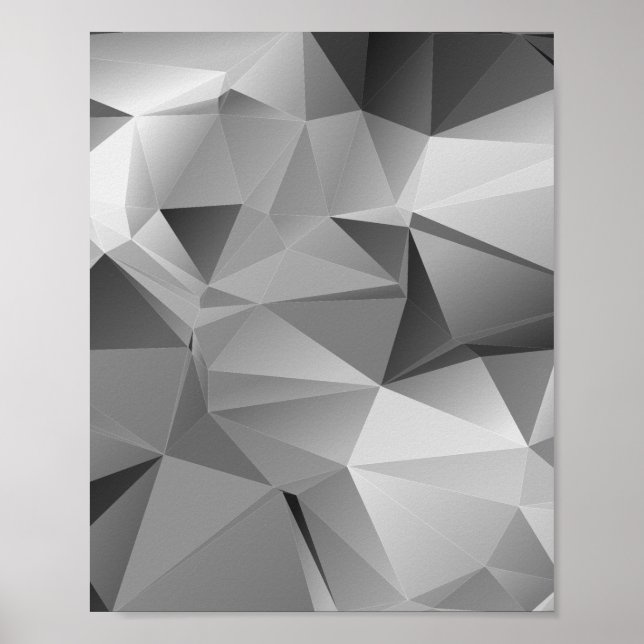 Poster Triangle géométrique basse Poly Monotone noir blan (Devant)