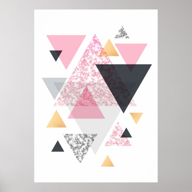 Poster Triangle multiple - Or Rose et marbre (Devant)