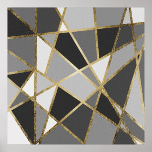 Poster Triangles d'or Geo moderne noir et gris