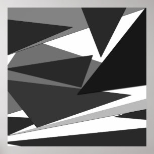 Poster Triangles géométriques modernes noirs, gris et bla