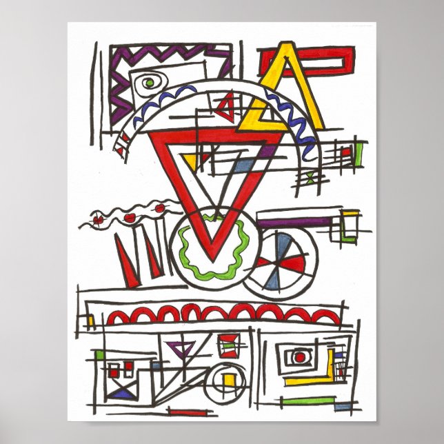 Poster Triangles-Moderne Bauhaus d'encre géométrique (Devant)