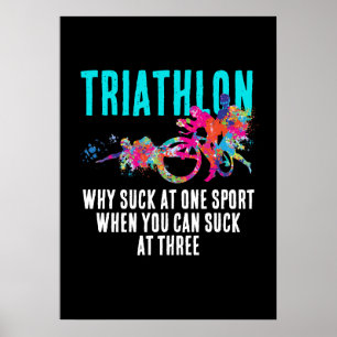 Poster Triathlon Amusant Citation Magenta Et Turquoise Sp