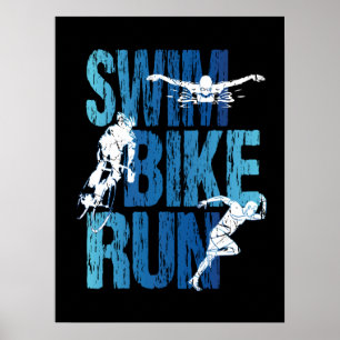 Poster Triathlon - Course à vélo de natation