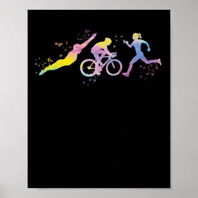 Poster Triathlon de Watercolor Womens (Devant)