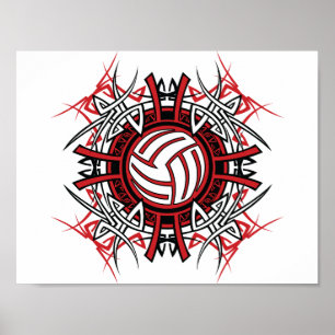 Poster Tribal de volleyball Mandala Sports rouges et noir