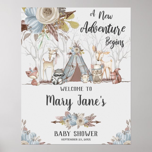 Poster Tribal Woodland Animals Baby Boy Shoy Bienvenue (Devant)