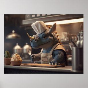 Poster Tricératops cuisinier à commande courte