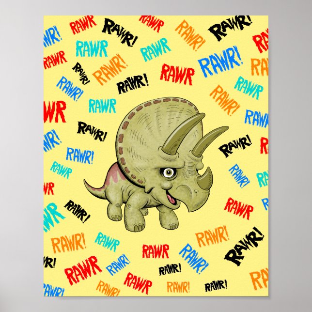 Poster Tricératops dit "Rawr !" (Devant)