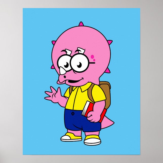 Poster Tricératops Nerd Avec Sac À Dos Et Manuel. (Devant)
