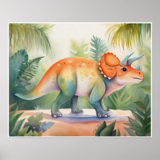 Poster Tricératops Watercolor Nursery Art