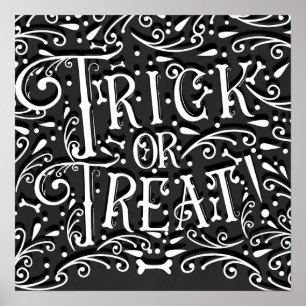 Poster Trick or Treat Vintage Chalk Bones Fête d'Hallowee