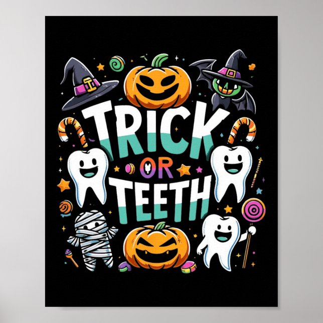 Poster Trick Ou Dents Dentiste Halloween Dental Hygi (Devant)