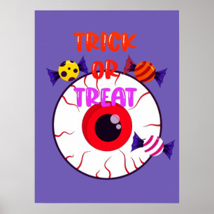 Poster Trick Ou Treat - Eyeball Géant Et Bonbons Hallowee