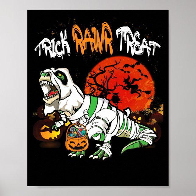 Poster Trick Rawr Treat Halloween Dinosaur T Rex Citrouil (Devant)