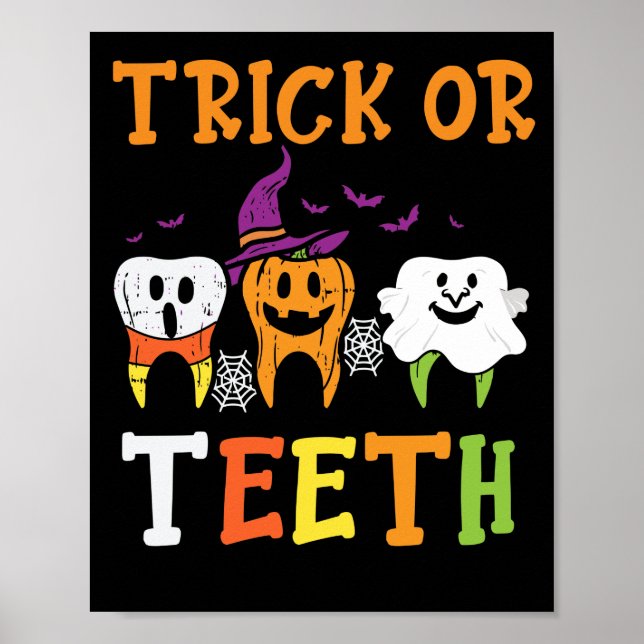 Poster Tricoter Ou Dents Dental Halloween Traiter Dentist (Devant)
