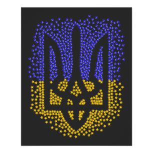 Poster Trident heraldique ukrainien tryzub étoiles disper