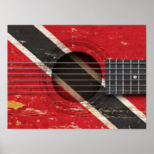 Poster Trinité-et-Tobago Drapeau sur la vieille guitare a