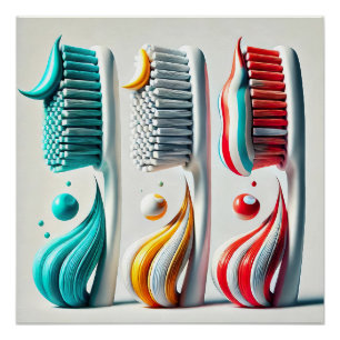Poster Trio Brosse à dents. Art minimaliste pour Clinique