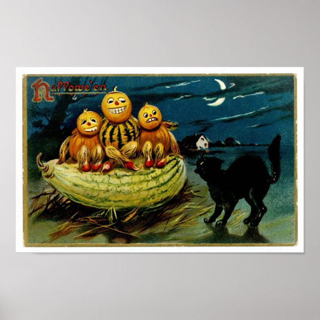 Poster Trio Citrouille Halloween Jack-o-Lantern (Devant)