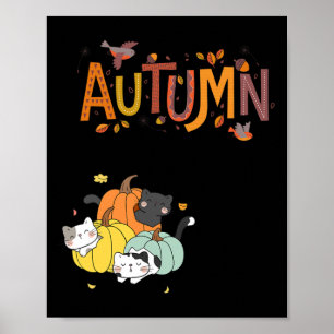 Poster Trio Cute Citrouille Chats Bonjour Automne Automne