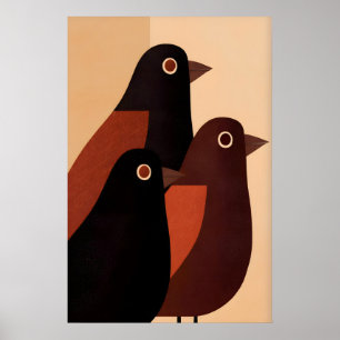 Poster Trio d'art mural d'oiseaux abstraits d'oiseaux géo