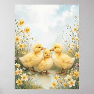 Poster Trio de Canetons Vintage Art Pastel 